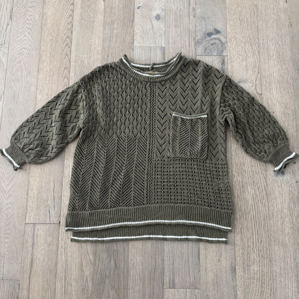 Democracy Pointelle Tipped Sweater - Olive Green Size S - Picture 4 of 11